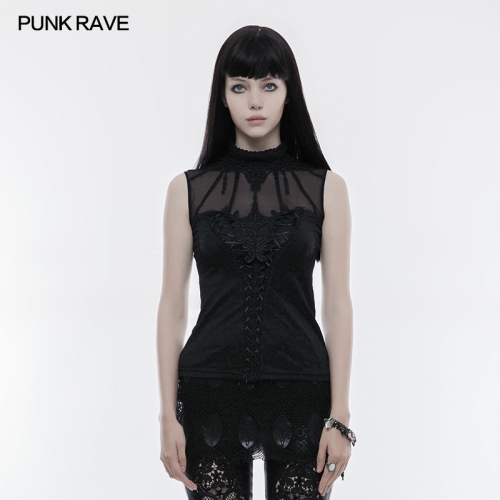 PUNK RAVE Mercerized Lace Sleeveless Womens Vest WT-496