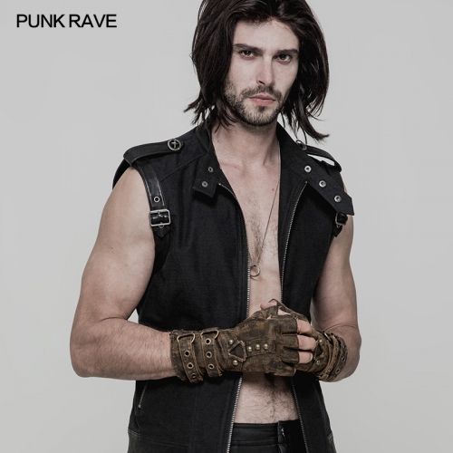 PUNK RAVE steampunk men fingerless gloves WS-252