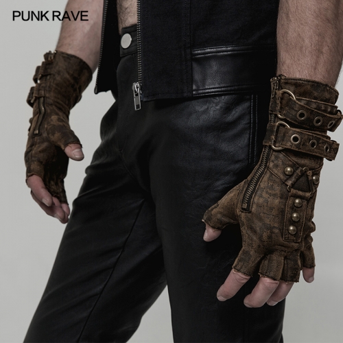 PUNK RAVE steampunk men fingerless gloves WS-252
