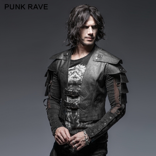 PUNK RAVE black military uniform short leather jacket Y-632