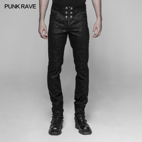 PUNK RAVE Men's Gothic Double buckled zipper trousers WK-341