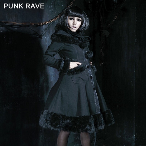 Punk Rave Lolita black  medium long Coats  LY-045