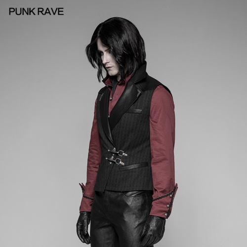PUNK RAVE Steampunk Leather collar coffee Vest WY-929