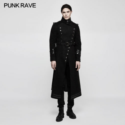 PUNK RAVE  men black long winter coats  Y-766