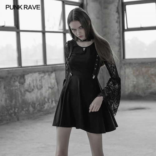 PUNK RAVE black lace sleeves short dress OPQ-391