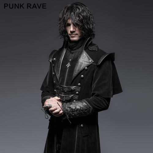 Gothic  crimp shoulder  men long coat Y-636