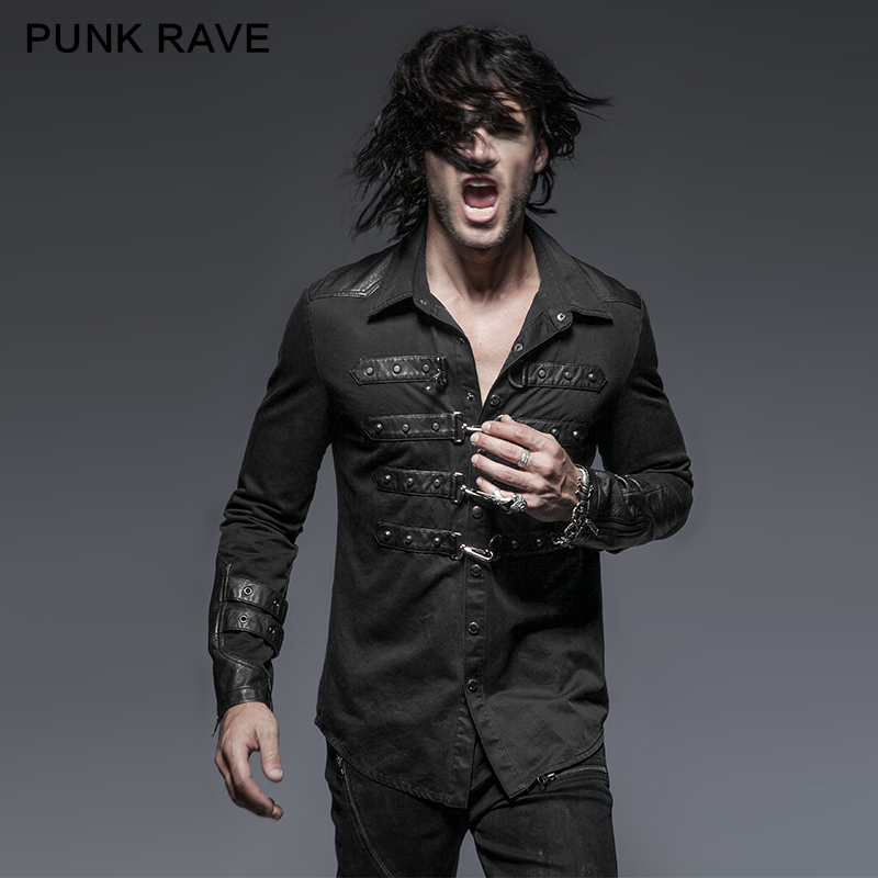 Punk Rave black rock metallic slim man shirt Y-634