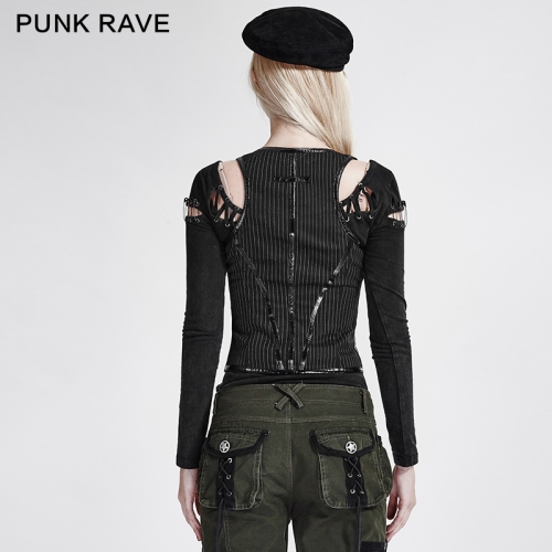 PUNK RAVE Fitted Vertical Stripes Ladies Vest Y-686