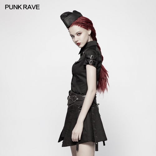 PUNK RAVE women Military Short Sleeve Shirt WY-954CDF