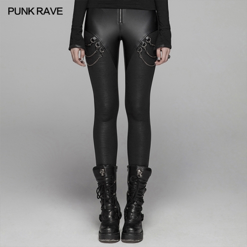 Punk Black Leather Elestic Leggings  WK-375DDF