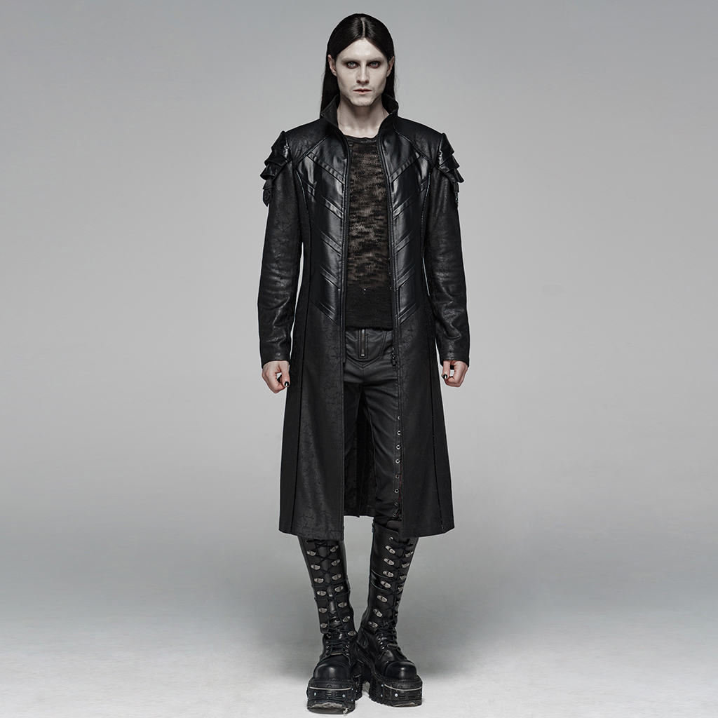 Punk Leather Jacket Black Long Print Zipper Jacket
