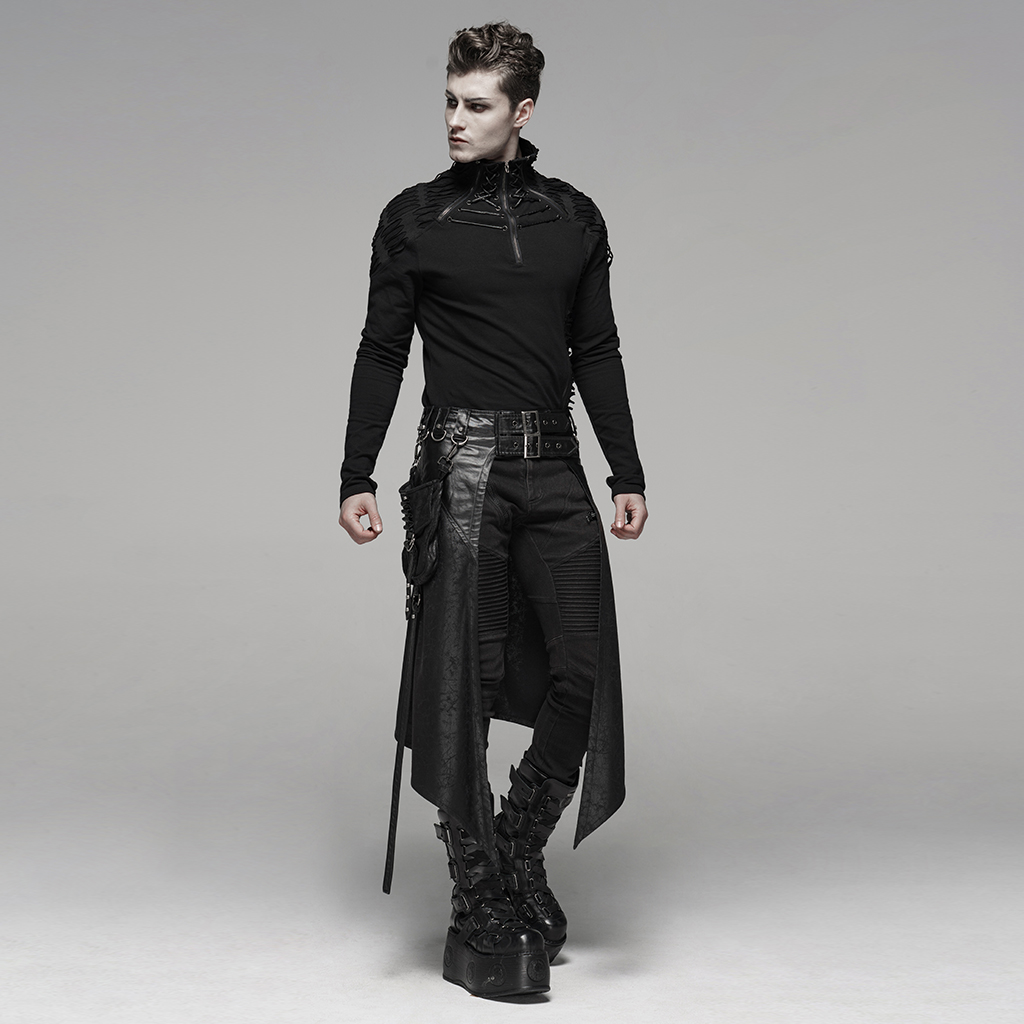 Punk Leather Skirt Men's Asymmetrical Half Skirt