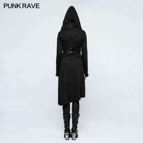 PUNK RAVE Asymmetric Diagonal Hem Women's Long Sweater Coat With Hoods Y-792