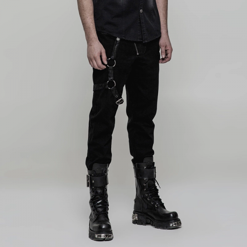 Steampunk Pencil Fitted Polyester PU Leather Stripe Men Skinny Trousers WK-323XCM