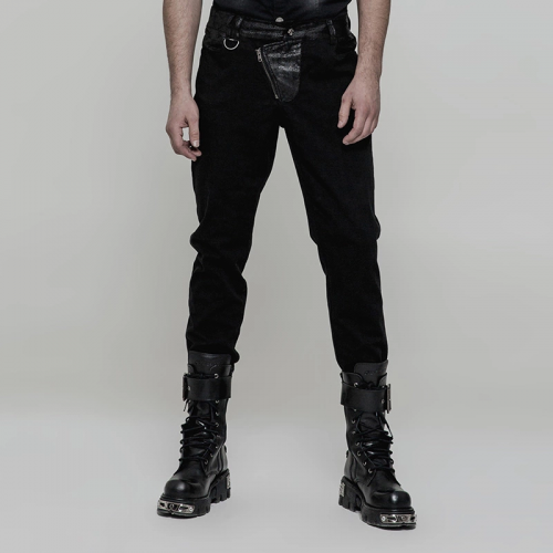 Steampunk Pencil Fitted Polyester PU Leather Stripe Men Skinny Trousers WK-323XCM