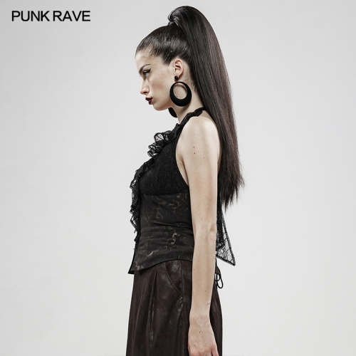 Black Gold Dark Flower Hanging Neck Lace Vest WY-1136MJF