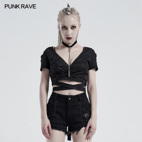 Punk bandage short sleeve T-shirt WT-647DQF