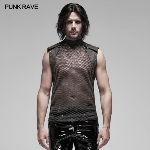 Punk Rave WT-620BXM Mesh Cloth Rubber Washing Water Woven Fabirc Punk See-Through Sleeveless Vest