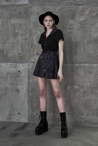 Black printed pleated skirt OPQ-793BQF