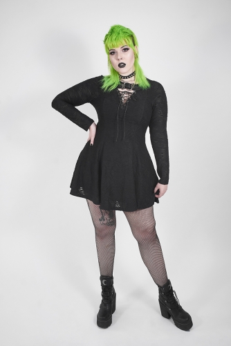 Punk Mystery Oversize Long Sleeve V neck  Dress DQ-526LQ