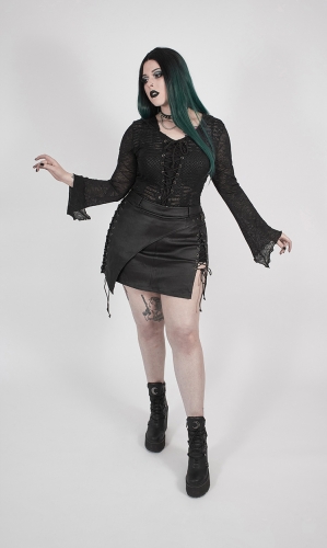 Women Black Leather Half Skirt Irregular Steampunk Half Skirt DQ-532BQF