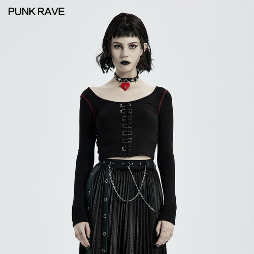 Punk Long Sleeves Crop Top WT-678TCF-BK