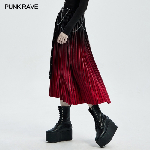 Pleated Skirt Punk Velvet Skirt WQ-529BQF-RD