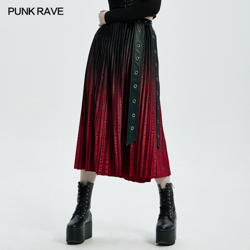 Pleated Skirt Punk Velvet Skirt WQ-529BQF-RD