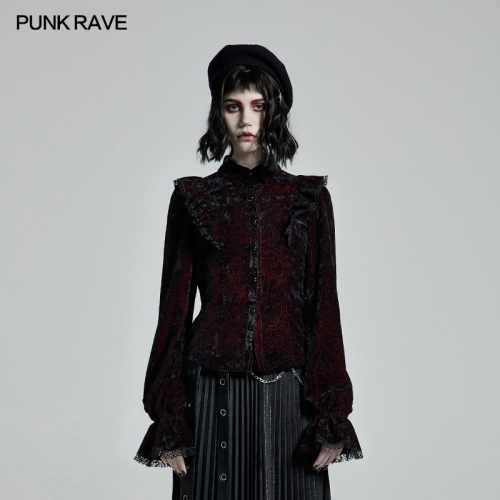 Goth Gorgeous Lace Embroidery Shirt WY-1305CCF-RD