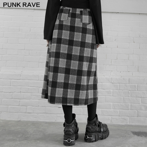 "PUNK" Series High Waist A Shape Mid-Length Skirt  OPQ-890DQF