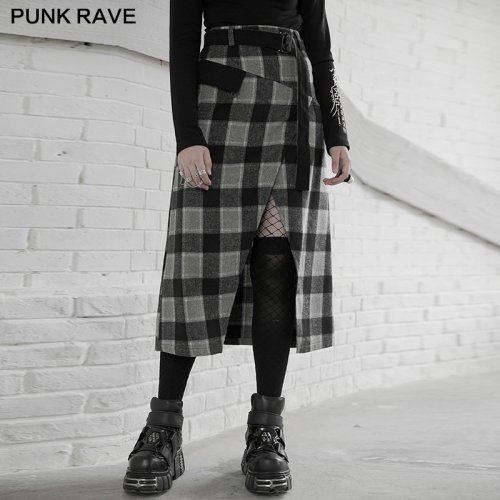 "PUNK" Series High Waist A Shape Mid-Length Skirt  OPQ-890DQF
