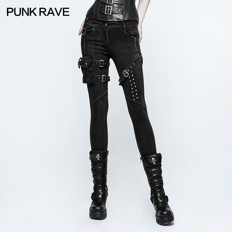 PUNKRAVE Punk Jeans Skinny Trouseres Black Denim Pnats