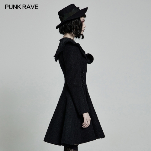 Punk Rave Dress In Black Color Wholesale Dress Goth Woollen Coat Wy-1307ecf