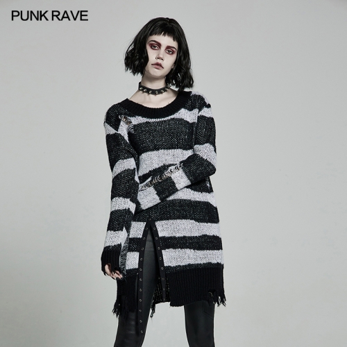 Gothic Black-White Striped Pullover Women Sweater