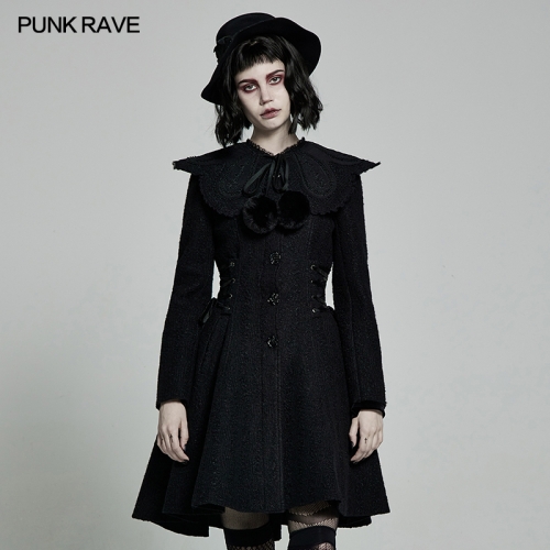 Punk Rave Dress In Black Color Wholesale Dress Goth Woollen Coat Wy-1307ecf