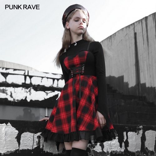 red plaid braces skirt OPQ-704LQF