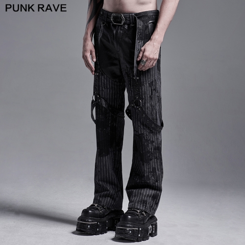 Punk Print Striped Loose Straight Pants WK-452XCM