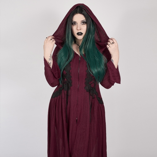 Goth Red Long Coat DY-1298ZCF-RD  Dark Moon Long Lace Coat