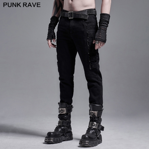 punk black woven elastic trousers WK-451XCM