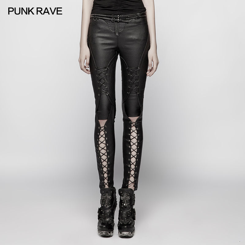 PUNKRAVE Punk Pressure Adhesive Faux Leather Woven Trousers