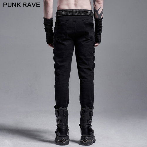 punk black woven elastic trousers