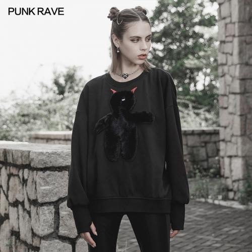Loose fluffy one eyed little devil embroidered sweater