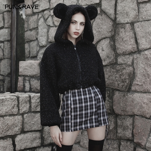 Woolly bear ears drawstring short jacket