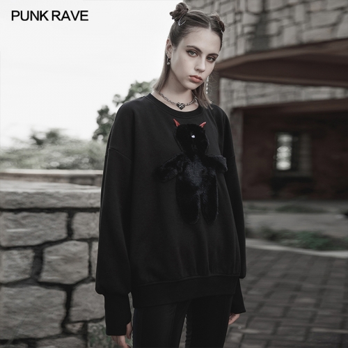 Loose fluffy one eyed little devil embroidered sweater