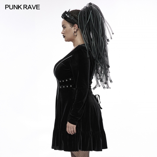 Goth Plus Size chains long sleep velvet dress DQ-590LQF