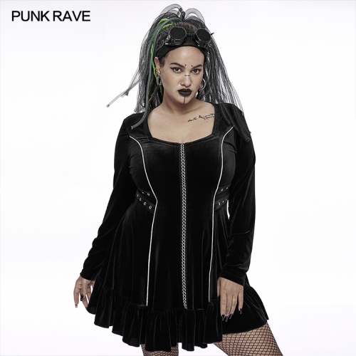 Goth Plus Size chains long sleep velvet dress DQ-590LQF