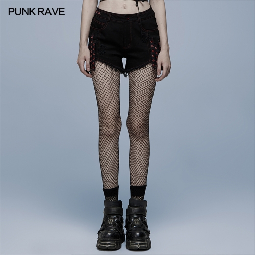 Gothic contrast color ragged jeans WK-487NDF-BK-RD
