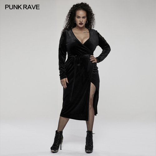 Goth sexy Plus Size V neck velvet dress DQ-583LQF