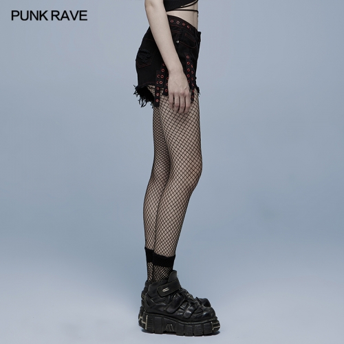 Gothic contrast color ragged jeans WK-487NDF-BK-RD