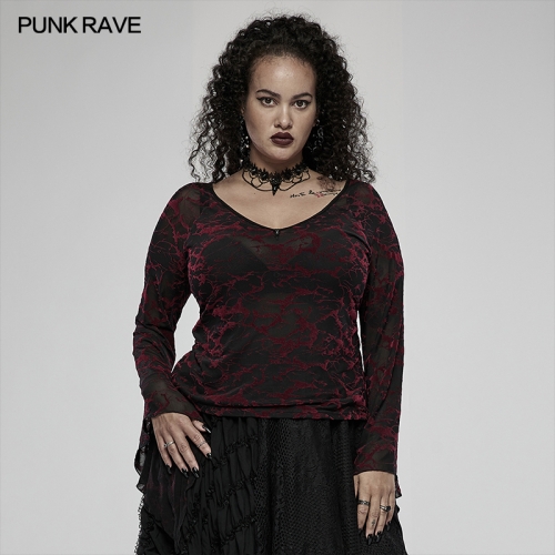 Daily goth Plus Size  v-neck mesh T-shirt DT-731TCF